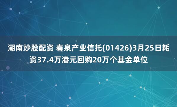湖南炒股配资 春泉产业信托(01426)3月25日耗资37.4万港元回购20万个基金单位