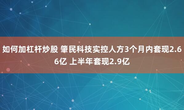 如何加杠杆炒股 肇民科技实控人方3个月内套现2.66亿 上半年套现2.9亿